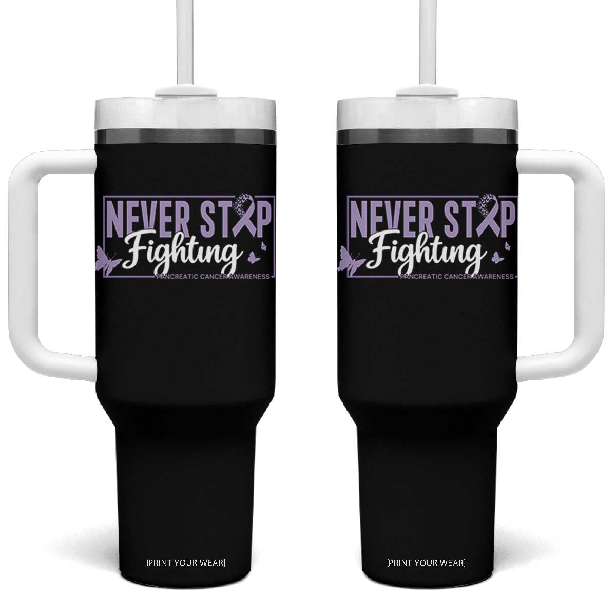 Pancreatic Cancer Warrior Tumbler With Handle Never Stop Fighting Support Gift