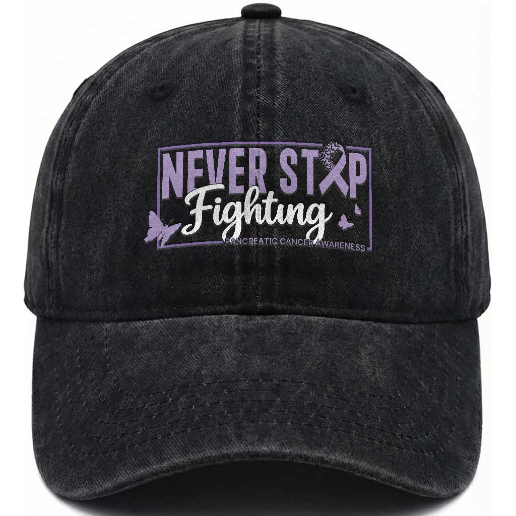 Pancreatic Cancer Warrior Washed Cotton Baseball Cap Never Stop Fighting Support Gift