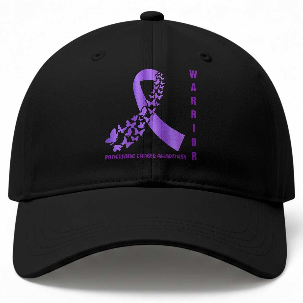 Pancreatic Cancer Warrior Fighter Baseball Cap Purple Ribbon Butterfly Strength Support