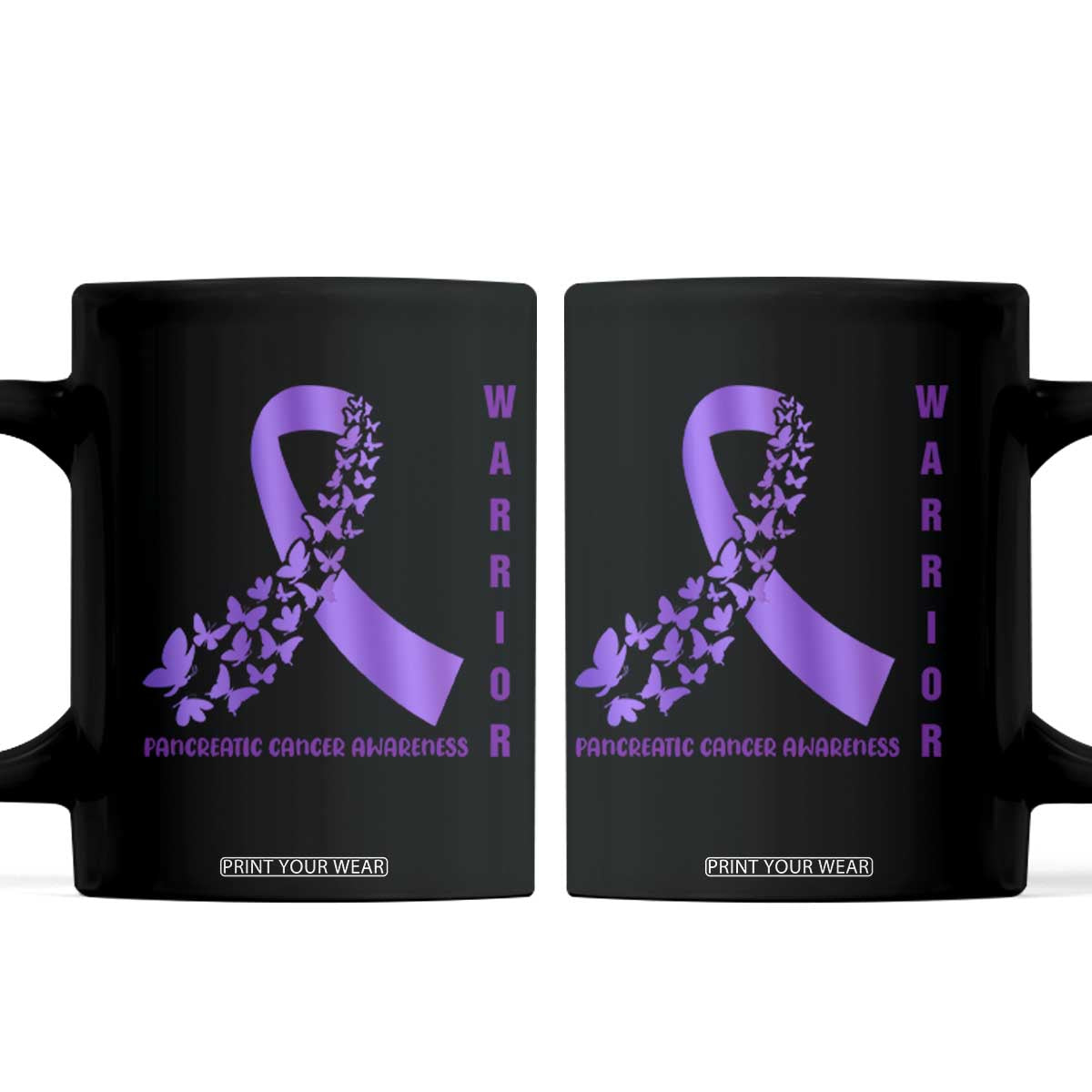 Pancreatic Cancer Warrior Fighter Coffee Mug Purple Ribbon Butterfly Strength Support