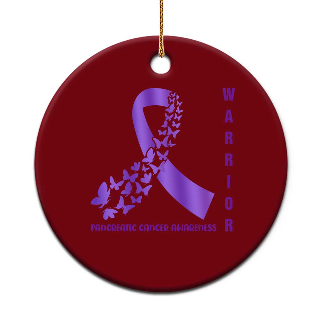 Pancreatic Cancer Warrior Fighter Ceramic Ornament Purple Ribbon Butterfly Strength Support