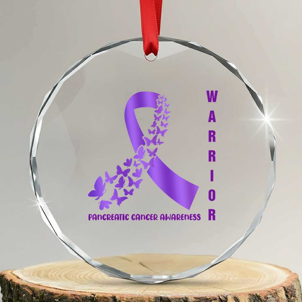Pancreatic Cancer Warrior Fighter Crystal Glass Ornament Purple Ribbon Butterfly Strength Support