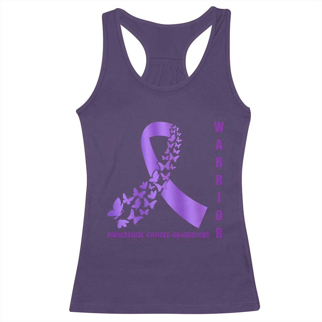 Pancreatic Cancer Warrior Fighter Racerback Tank Top Purple Ribbon Butterfly Strength Support
