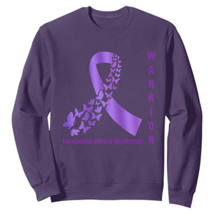 Pancreatic Cancer Warrior Fighter Sweatshirt Purple Ribbon Butterfly Strength Support