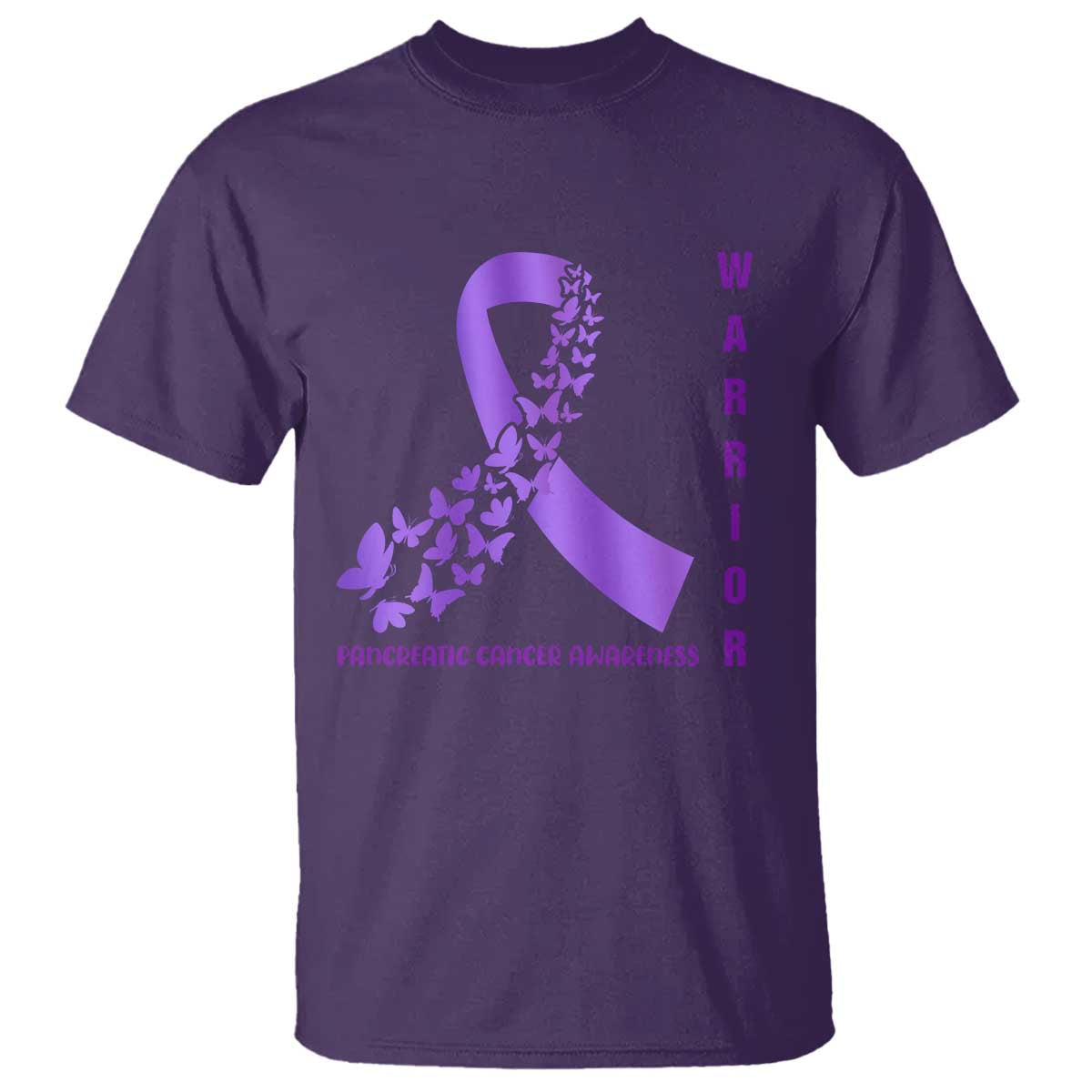 Pancreatic Cancer Warrior Fighter T Shirt Purple Ribbon Butterfly Strength Support