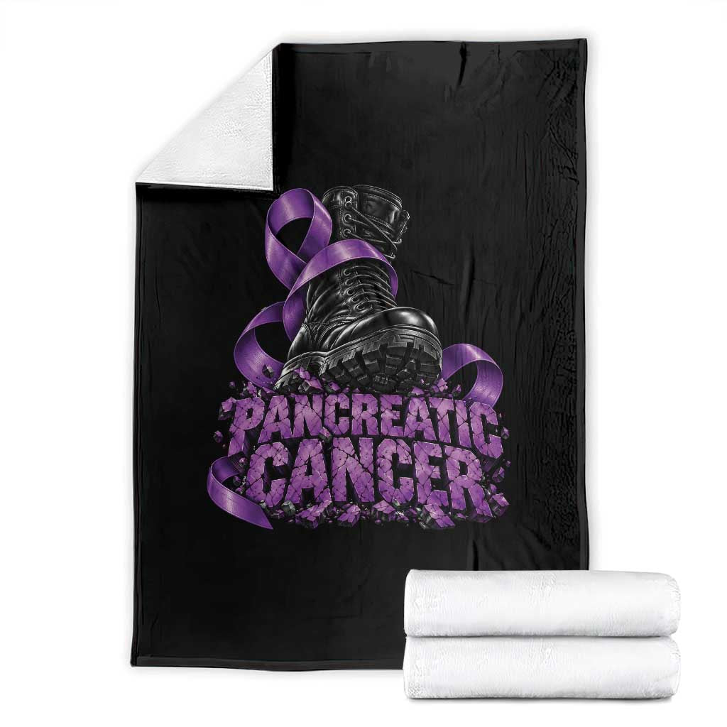 Stomp Out Pancreatic Cancer Throw Blanket Combat Boot Purple Ribbon Warrior Support
