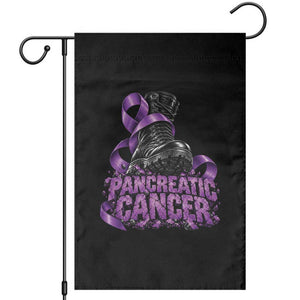 Stomp Out Pancreatic Cancer Garden Flag Combat Boot Purple Ribbon Warrior Support