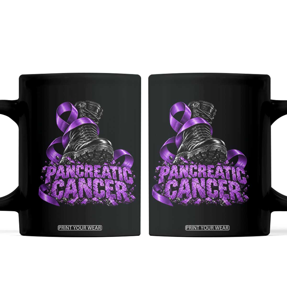 Stomp Out Pancreatic Cancer Coffee Mug Combat Boot Purple Ribbon Warrior Support