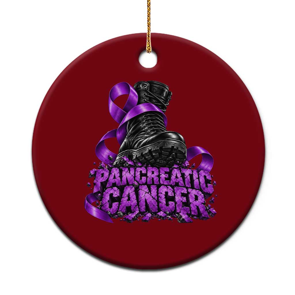 Stomp Out Pancreatic Cancer Ceramic Ornament Combat Boot Purple Ribbon Warrior Support