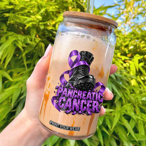 Stomp Out Pancreatic Cancer Glass Can Combat Boot Purple Ribbon Warrior Support