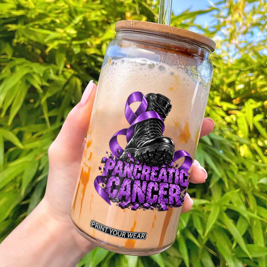 Stomp Out Pancreatic Cancer Glass Can Combat Boot Purple Ribbon Warrior Support