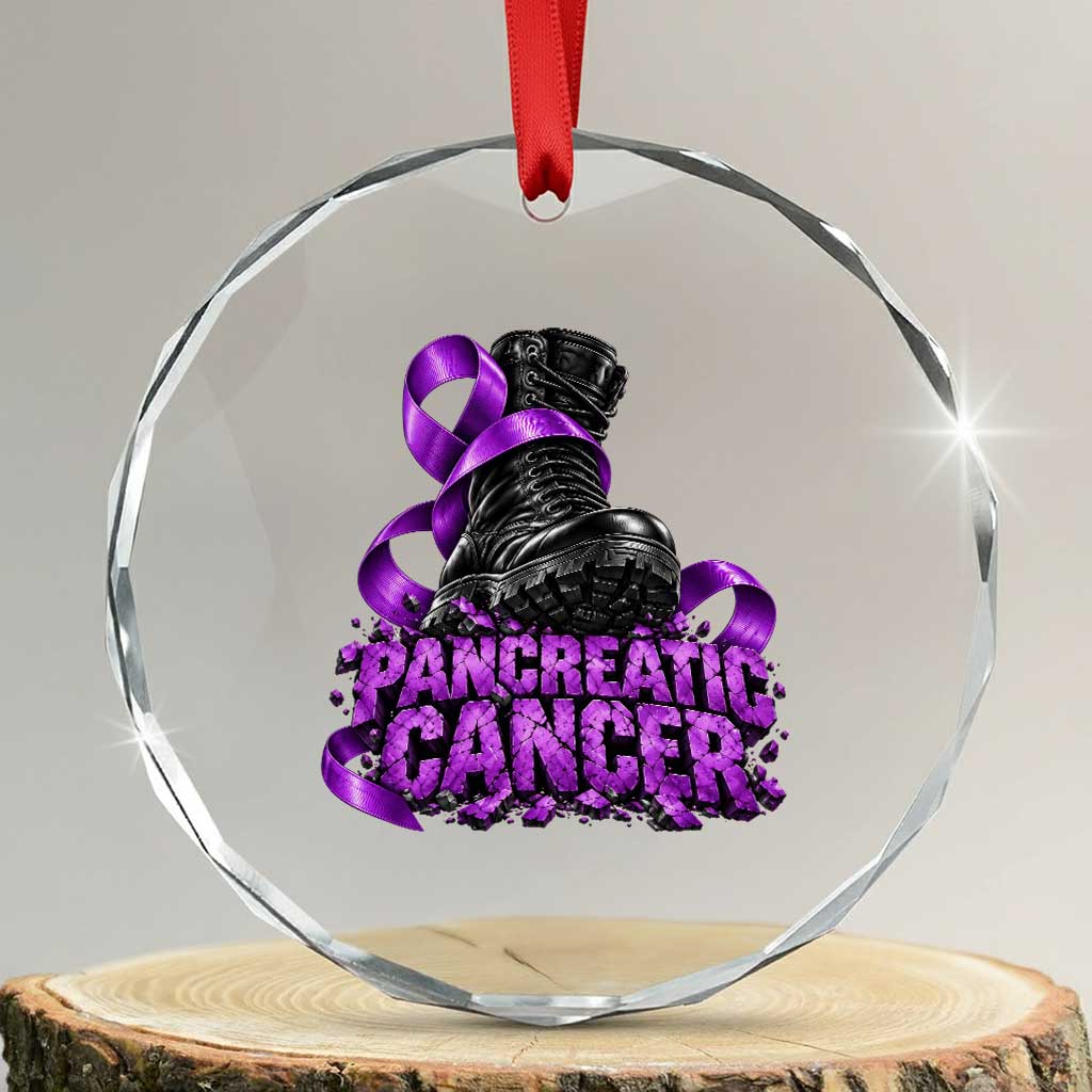 Stomp Out Pancreatic Cancer Crystal Glass Ornament Combat Boot Purple Ribbon Warrior Support