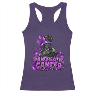 Stomp Out Pancreatic Cancer Racerback Tank Top Combat Boot Purple Ribbon Warrior Support