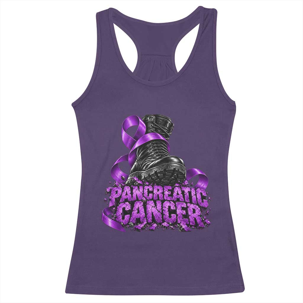 Stomp Out Pancreatic Cancer Racerback Tank Top Combat Boot Purple Ribbon Warrior Support
