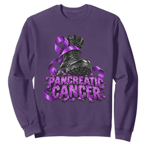 Stomp Out Pancreatic Cancer Sweatshirt Combat Boot Purple Ribbon Warrior Support