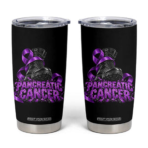Stomp Out Pancreatic Cancer Tumbler Cup Combat Boot Purple Ribbon Warrior Support