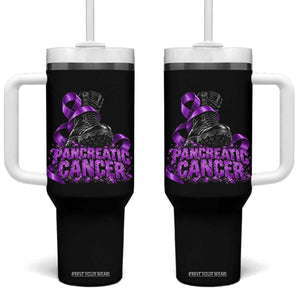 Stomp Out Pancreatic Cancer Tumbler With Handle Combat Boot Purple Ribbon Warrior Support