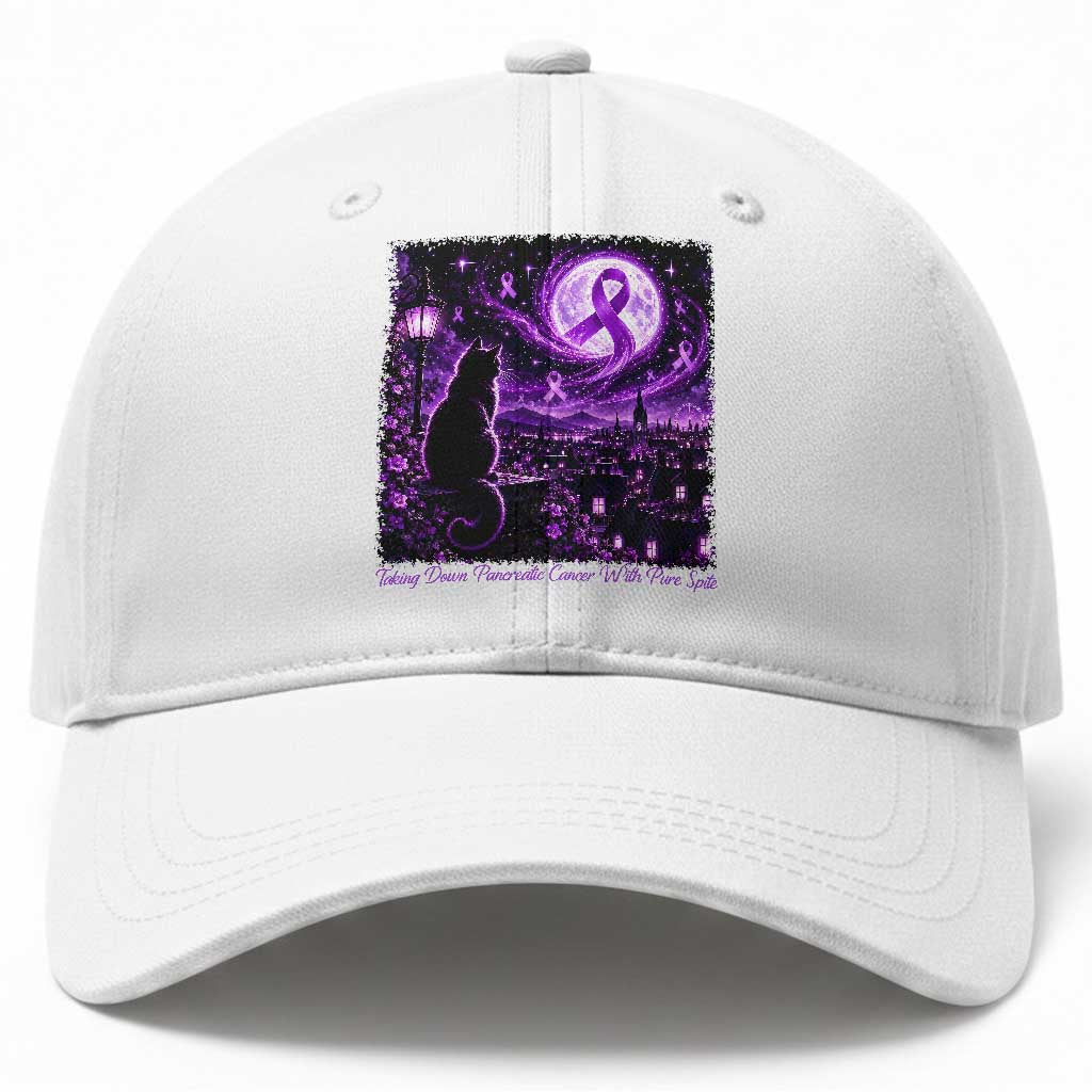 Taking Down Pancreatic Cancer With Pure Spite Baseball Cap Black Cat Purple Ribbon Fighter