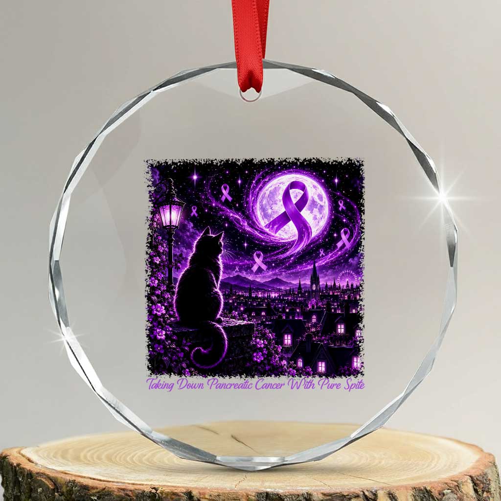 Taking Down Pancreatic Cancer With Pure Spite Crystal Glass Ornament Black Cat Purple Ribbon Fighter