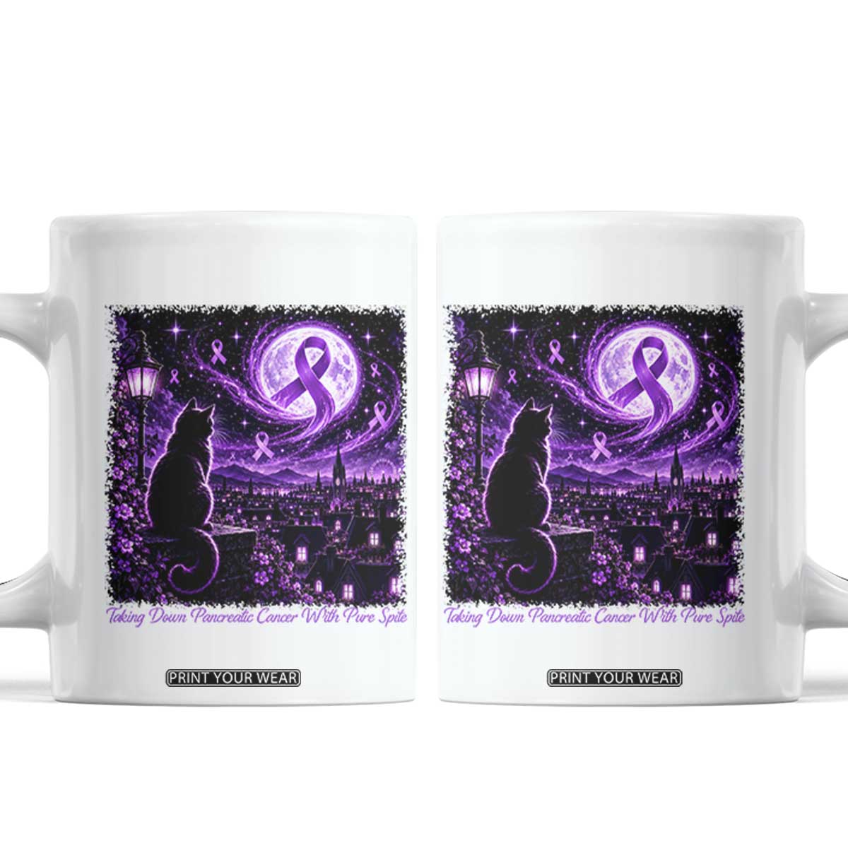 Taking Down Pancreatic Cancer With Pure Spite Coffee Mug Black Cat Purple Ribbon Fighter