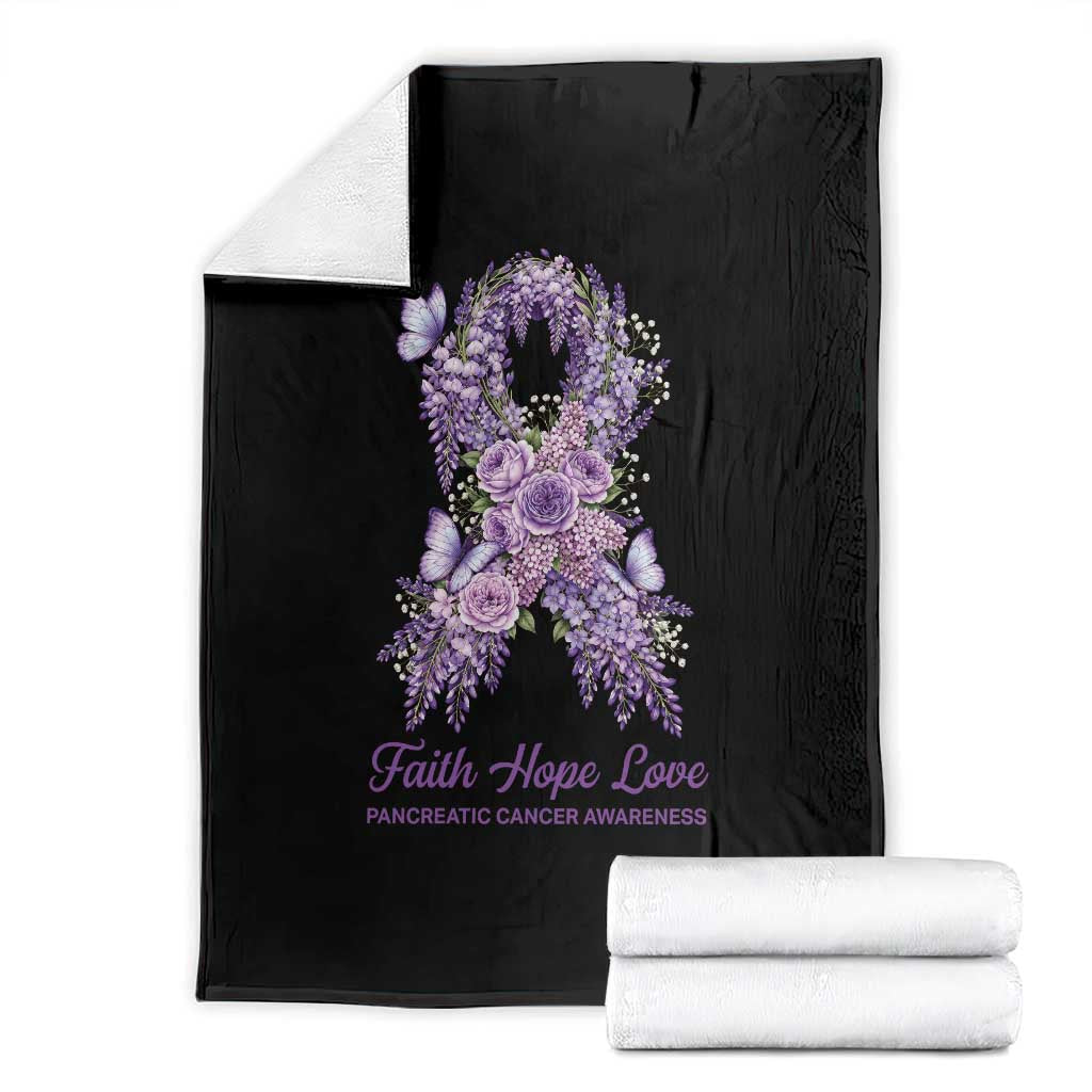Pancreatic Cancer Faith Hope Love Throw Blanket Purple Floral Ribbon Christian Support