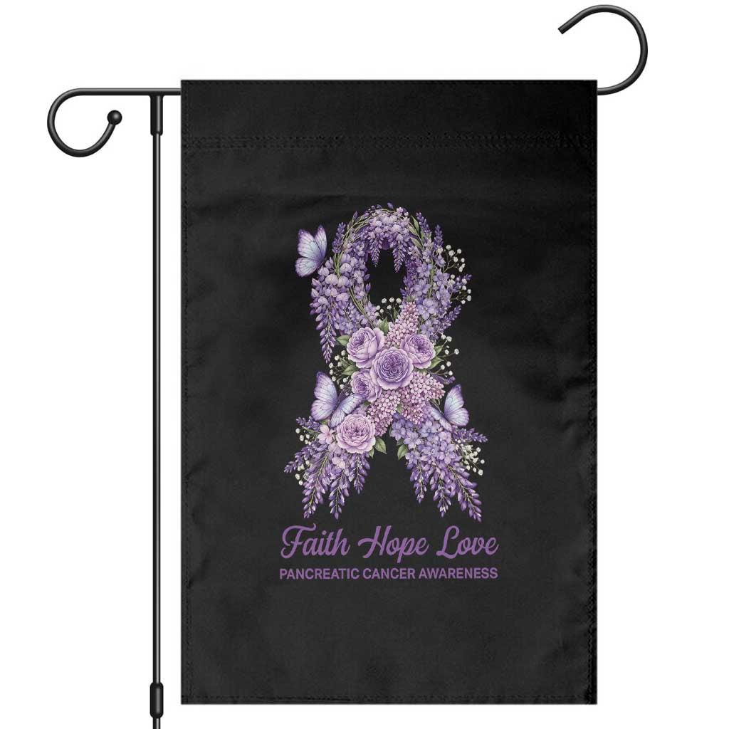 Pancreatic Cancer Faith Hope Love Garden Flag Purple Floral Ribbon Christian Support