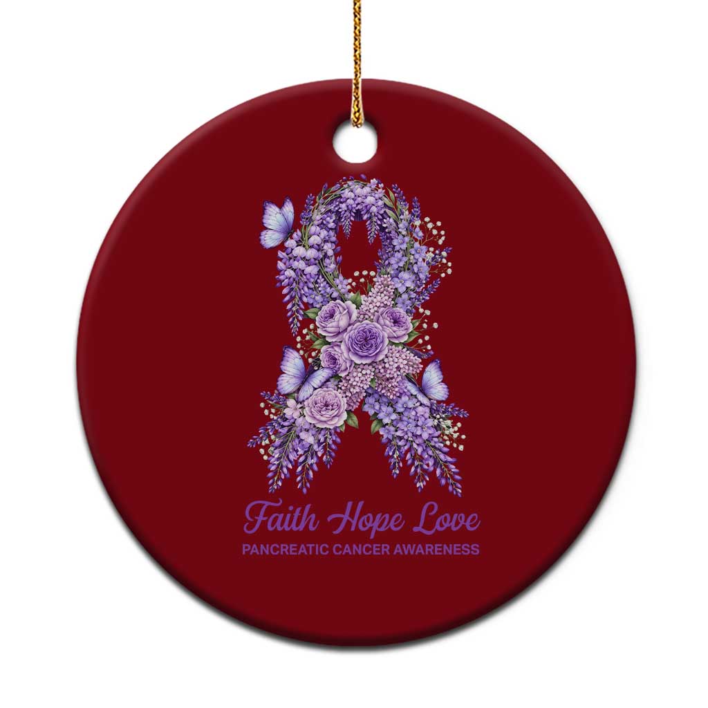 Pancreatic Cancer Faith Hope Love Ceramic Ornament Purple Floral Ribbon Christian Support