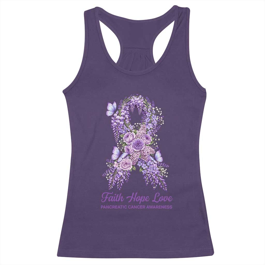 Pancreatic Cancer Faith Hope Love Racerback Tank Top Purple Floral Ribbon Christian Support
