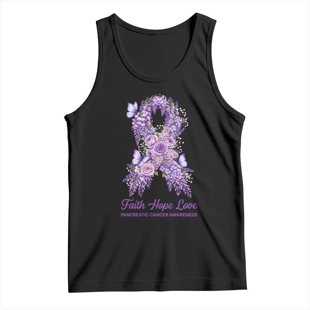 Pancreatic Cancer Faith Hope Love Tank Top Purple Floral Ribbon Christian Support
