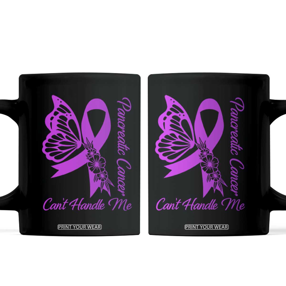 Pancreatic Cancer Cant Handle Me Coffee Mug Purple Ribbon Butterfly Graphic