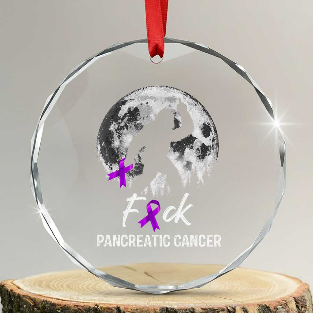 Bigfoot Fck Pancreatic Cancer Purple Ribbon Support Fighter Crystal Glass Ornament