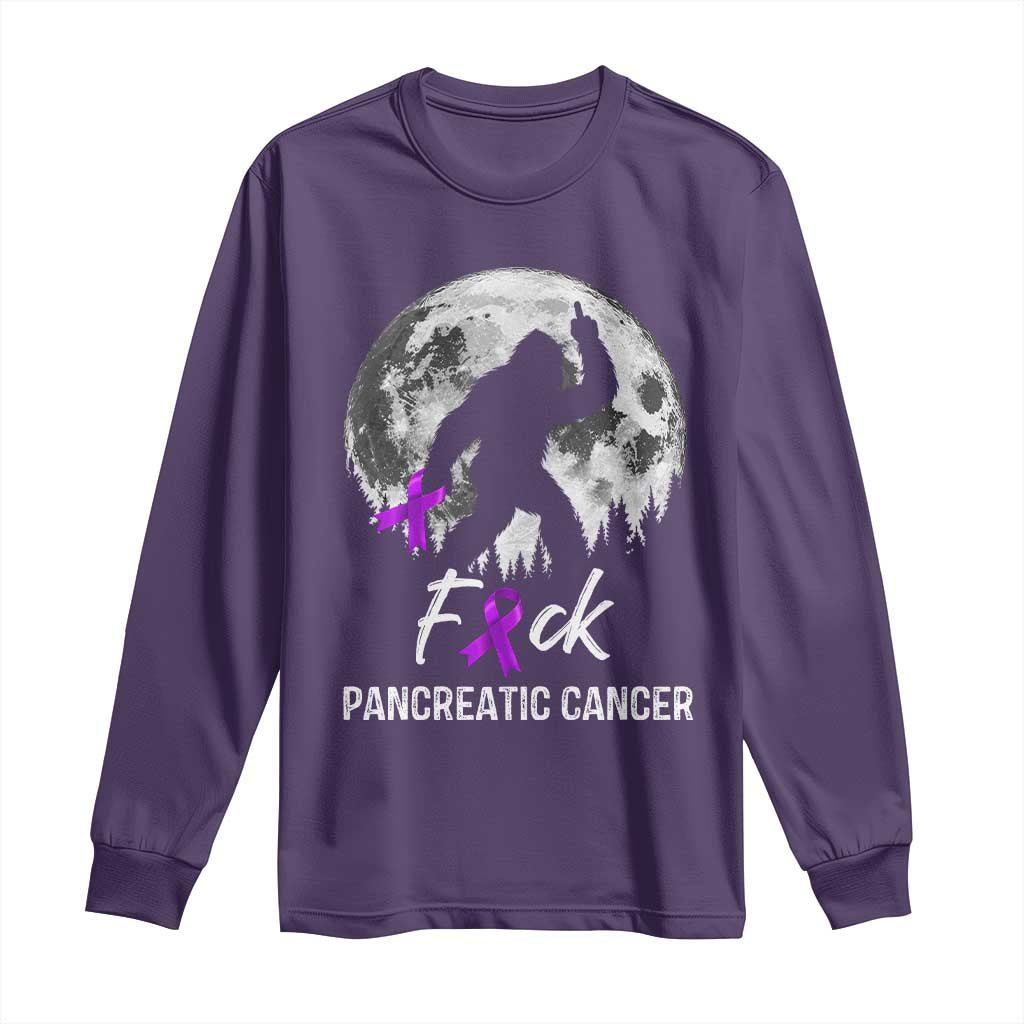 Bigfoot Fck Pancreatic Cancer Purple Ribbon Support Fighter Long Sleeve Shirt