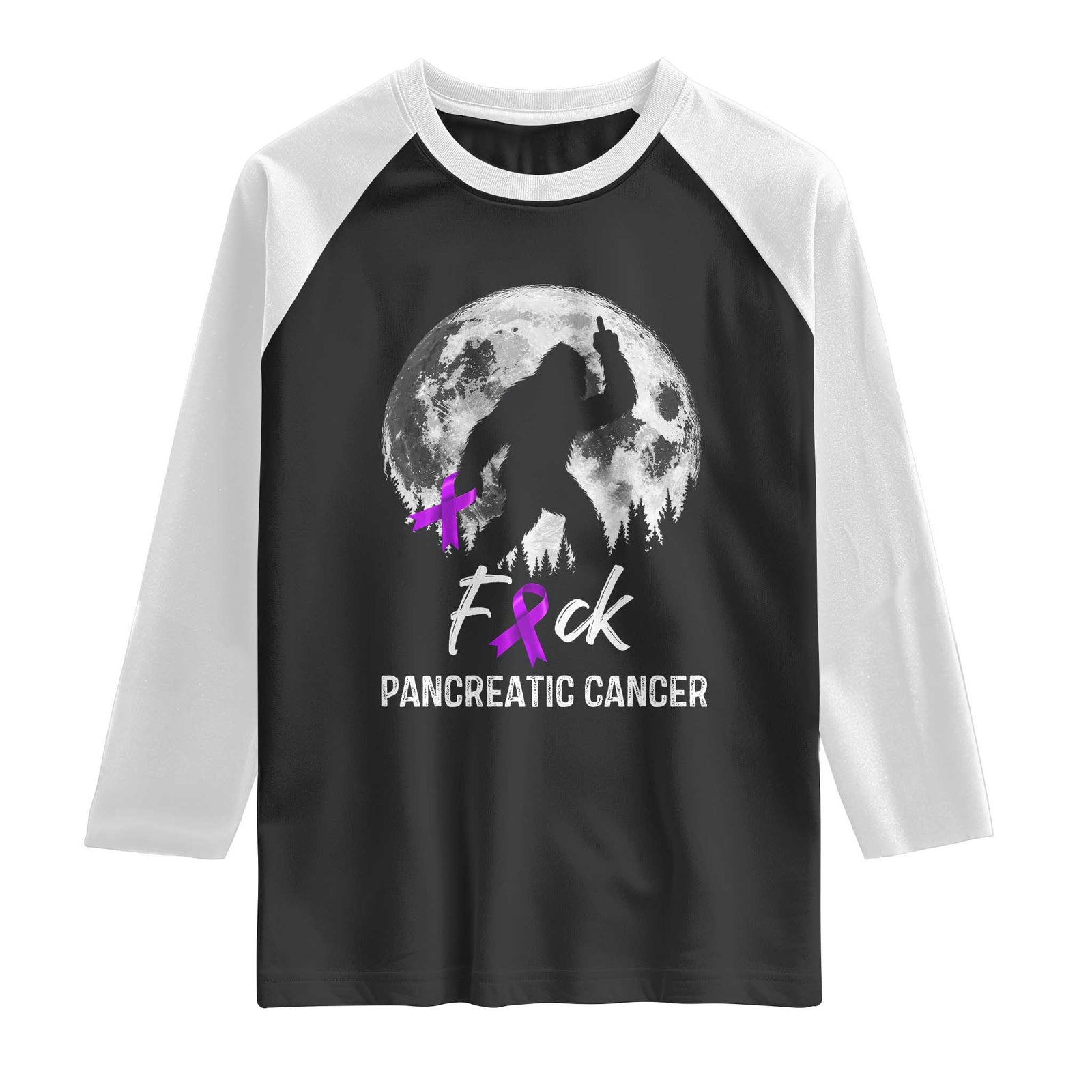 Bigfoot Fck Pancreatic Cancer Purple Ribbon Support Fighter Raglan Shirt