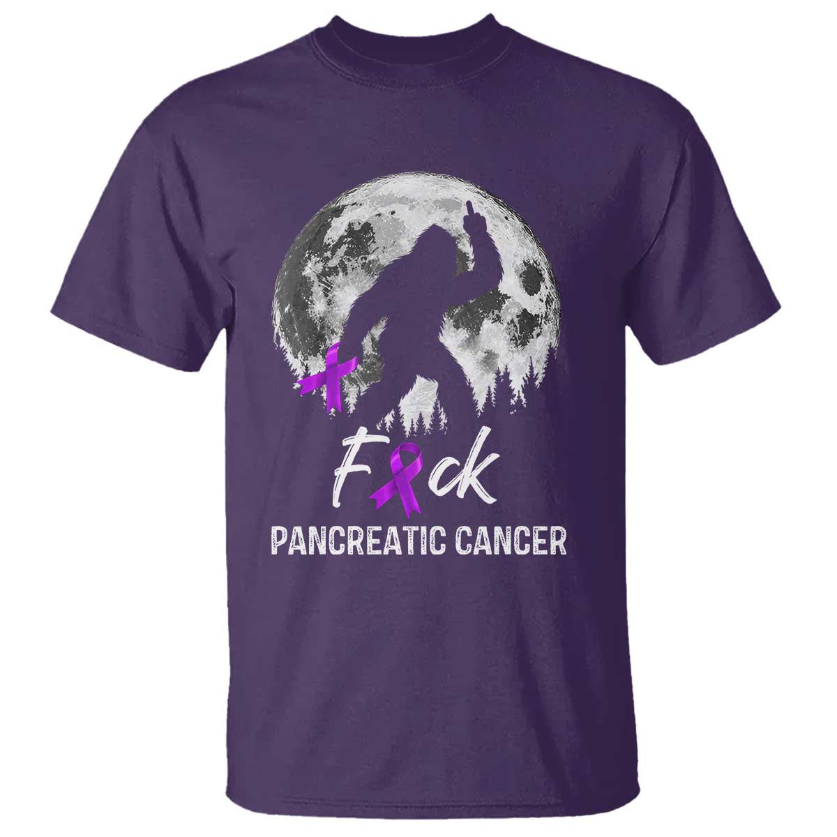 Bigfoot Fck Pancreatic Cancer Purple Ribbon Support Fighter T Shirt