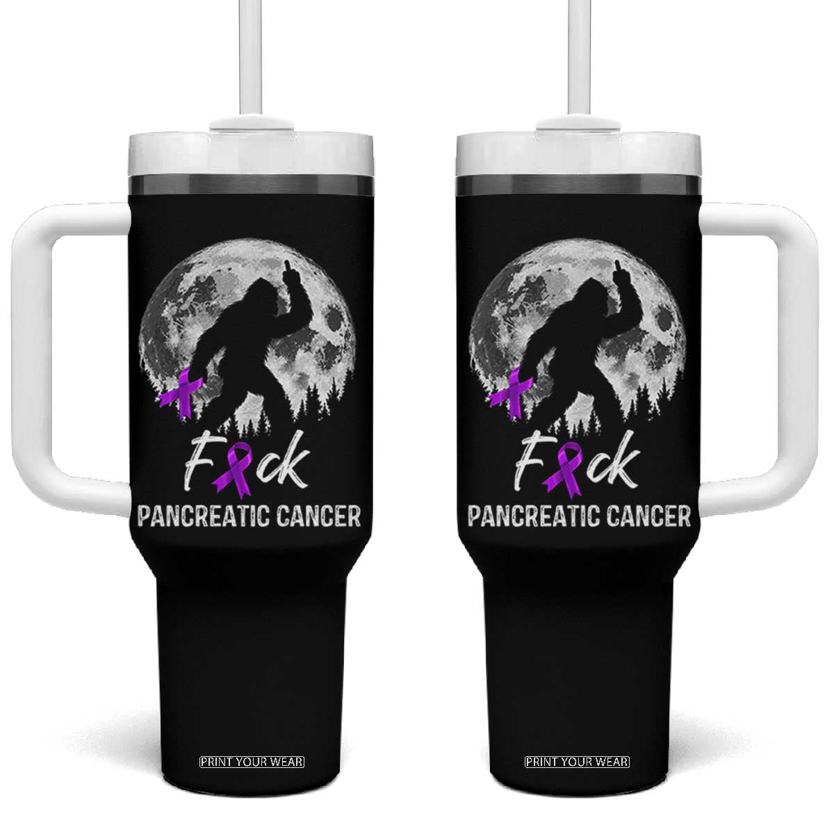 Bigfoot Fck Pancreatic Cancer Purple Ribbon Support Fighter Tumbler With Handle