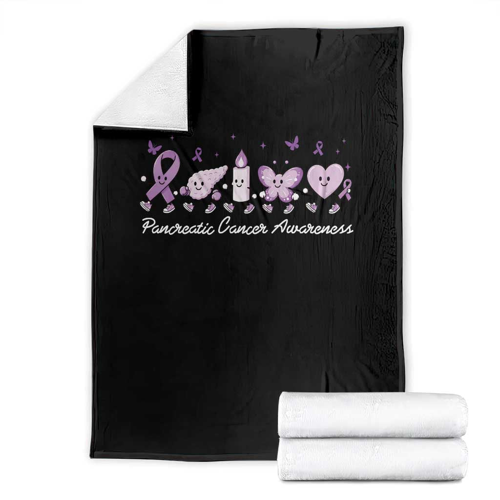Pancreatic Cancer Support Squad Throw Blanket Cute Purple Ribbon Graphic