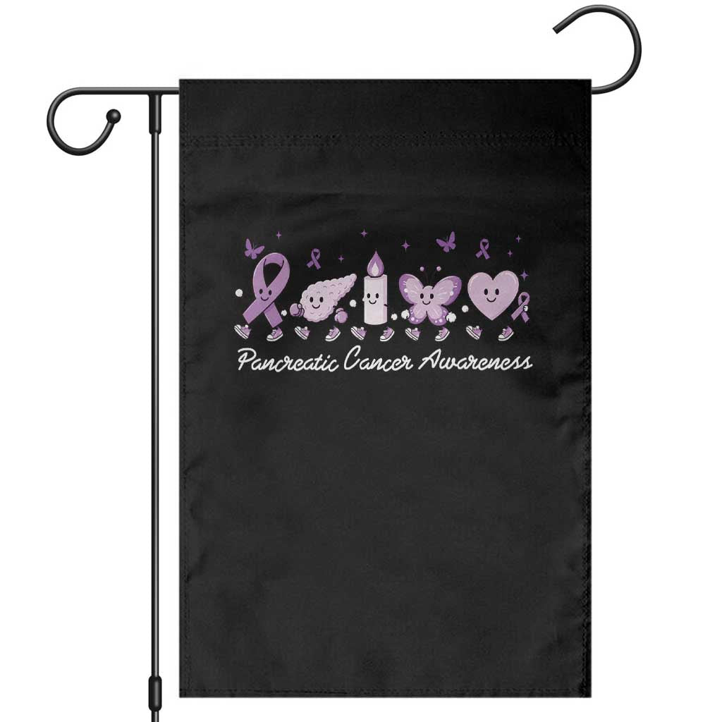 Pancreatic Cancer Support Squad Garden Flag Cute Purple Ribbon Graphic