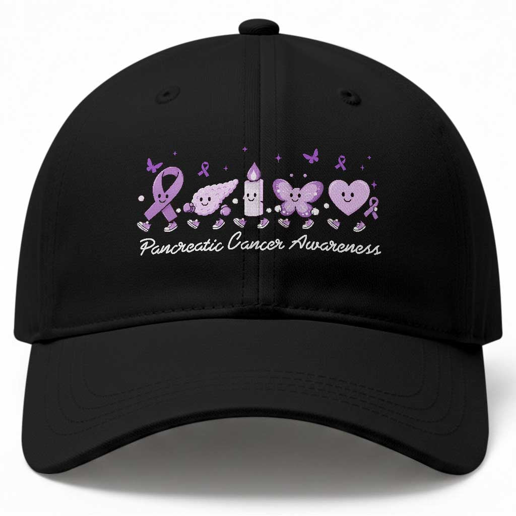 Pancreatic Cancer Support Squad Baseball Cap Cute Purple Ribbon Graphic