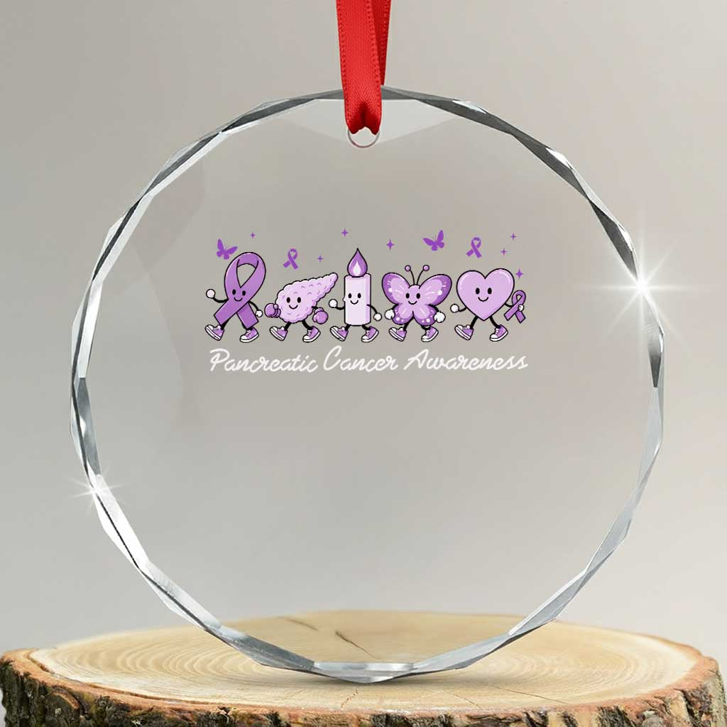 Pancreatic Cancer Support Squad Crystal Glass Ornament Cute Purple Ribbon Graphic