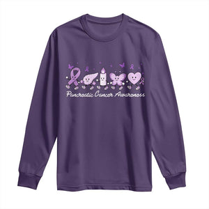 Pancreatic Cancer Support Squad Long Sleeve Shirt Cute Purple Ribbon Graphic