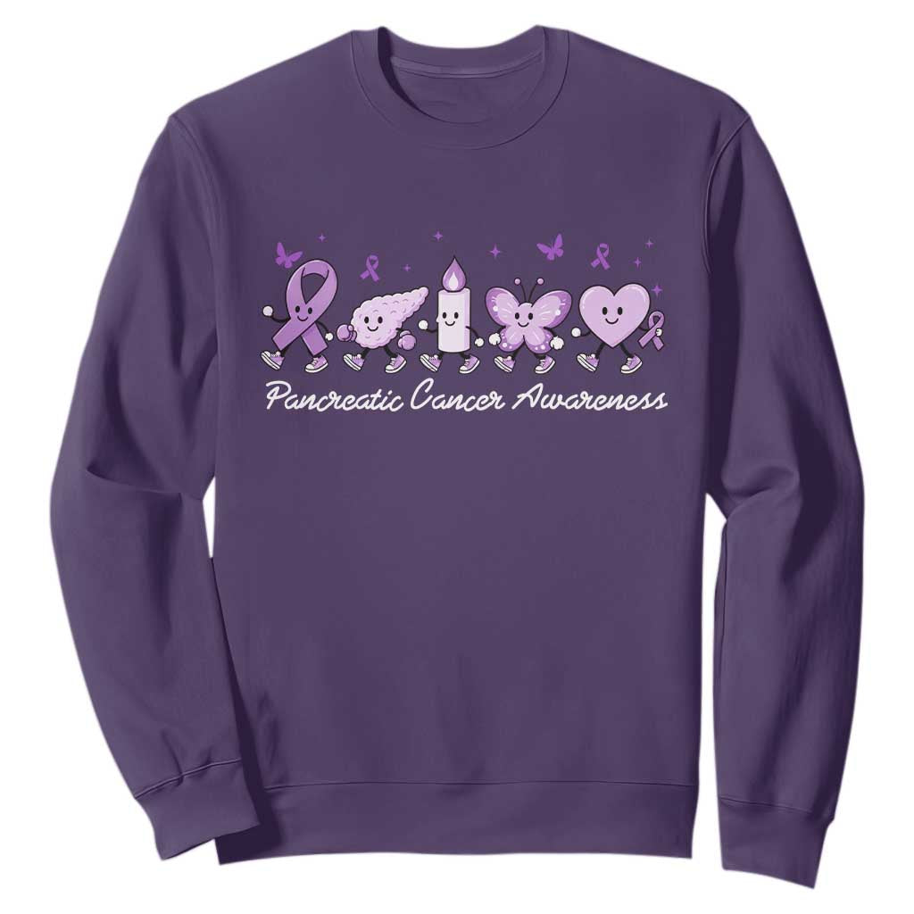 Pancreatic Cancer Support Squad Sweatshirt Cute Purple Ribbon Graphic