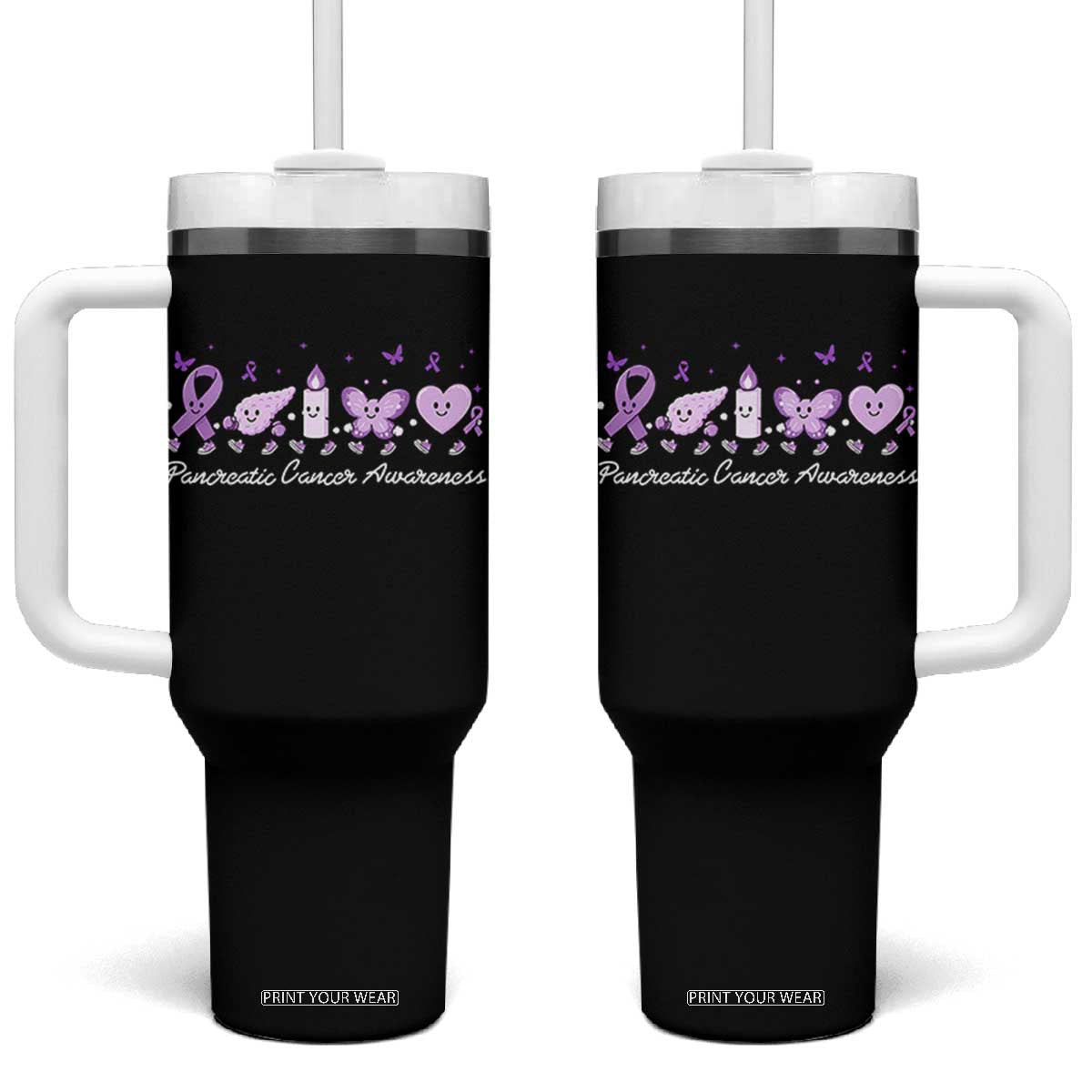 Pancreatic Cancer Support Squad Tumbler With Handle Cute Purple Ribbon Graphic