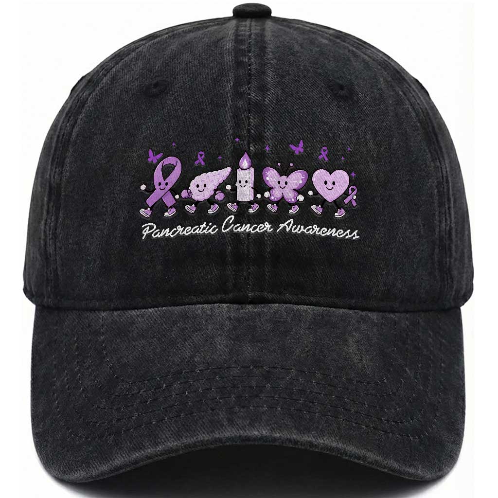 Pancreatic Cancer Support Squad Washed Cotton Baseball Cap Cute Purple Ribbon Graphic