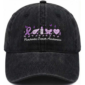 Pancreatic Cancer Support Squad Washed Cotton Baseball Cap Cute Purple Ribbon Graphic