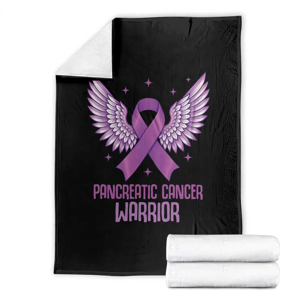 Pancreatic Cancer Warrior Throw Blanket Purple Ribbon Angel Wings Support