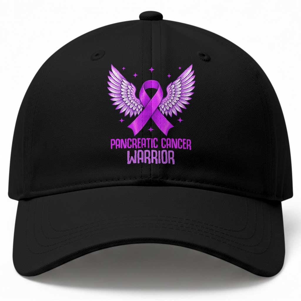 Pancreatic Cancer Warrior Baseball Cap Purple Ribbon Angel Wings Support