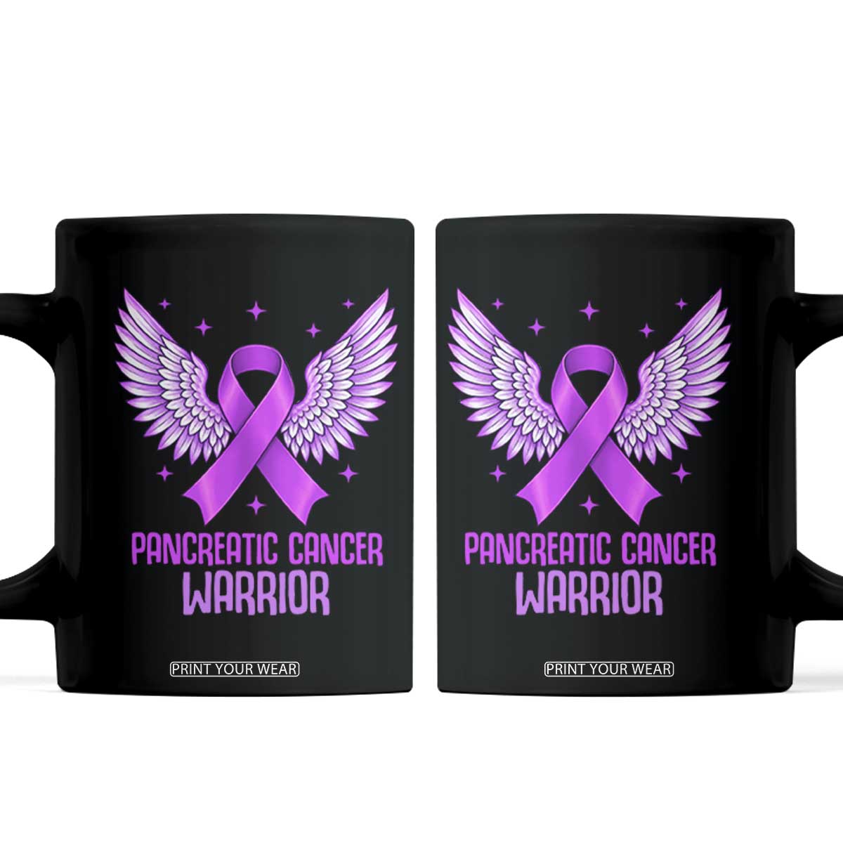 Pancreatic Cancer Warrior Coffee Mug Purple Ribbon Angel Wings Support