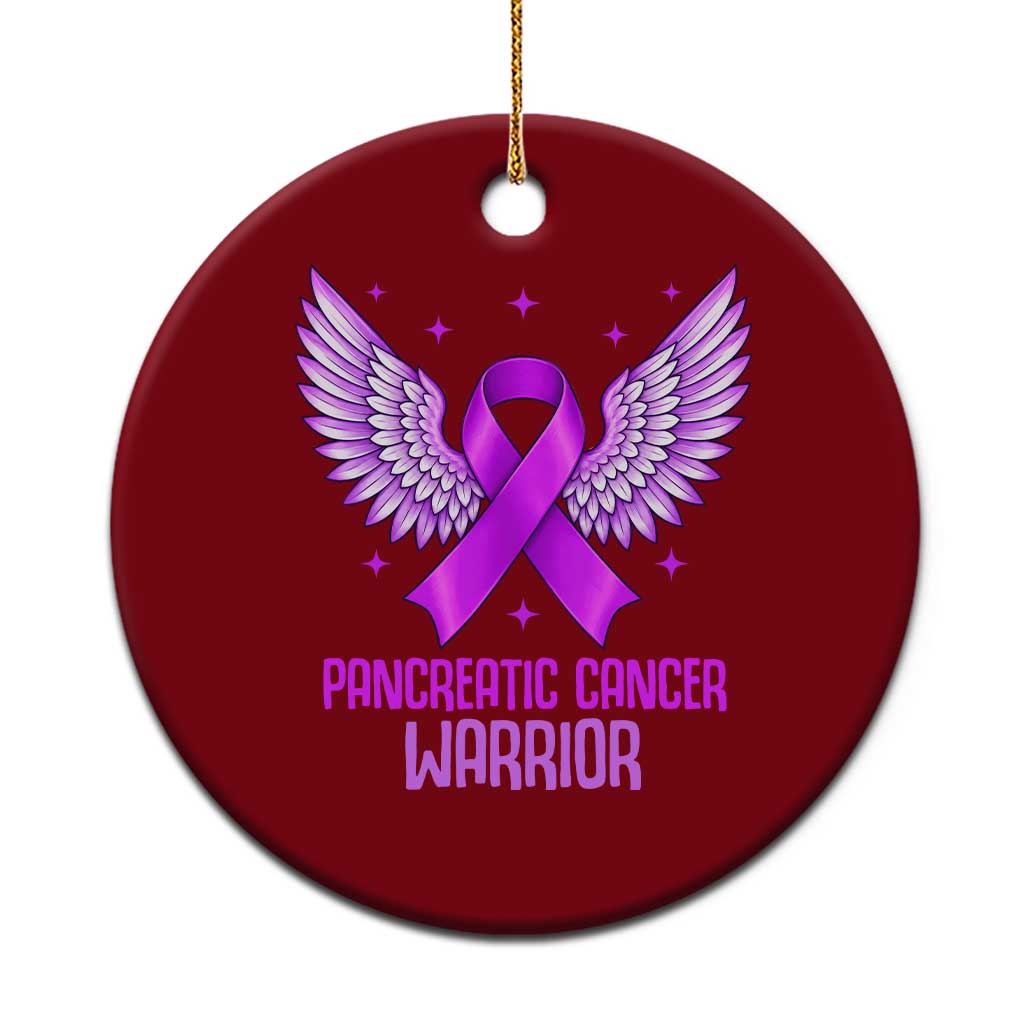 Pancreatic Cancer Warrior Ceramic Ornament Purple Ribbon Angel Wings Support