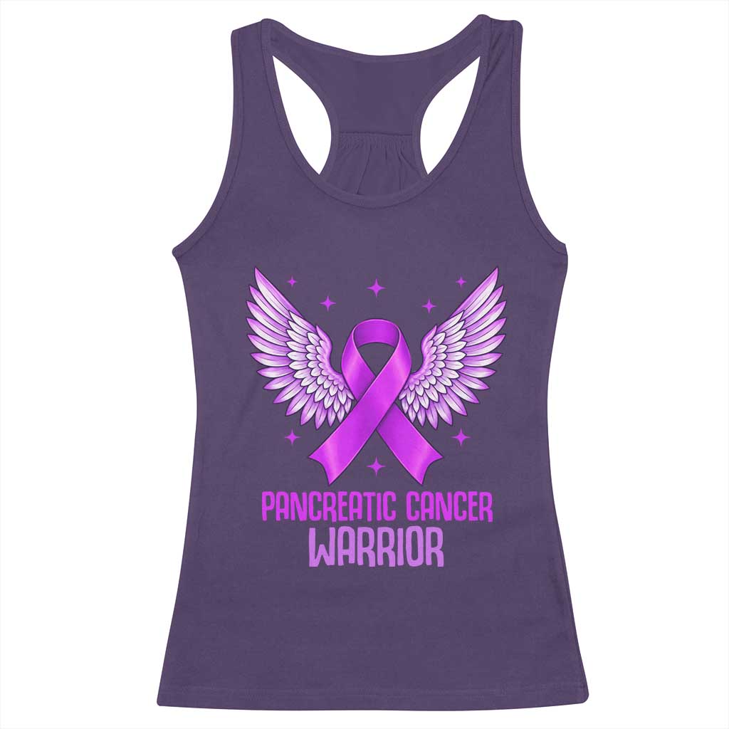 Pancreatic Cancer Warrior Racerback Tank Top Purple Ribbon Angel Wings Support