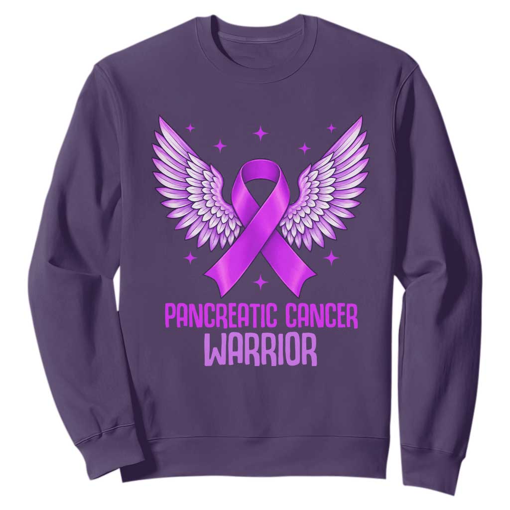 Pancreatic Cancer Warrior Sweatshirt Purple Ribbon Angel Wings Support